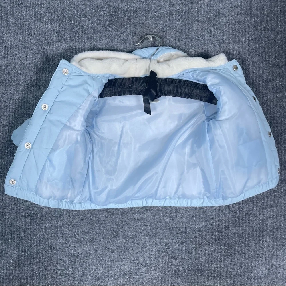 Janie & Jack Layette Baby 0-6mos Baby Blue Fleece Hooded Button Down Puffer Coat